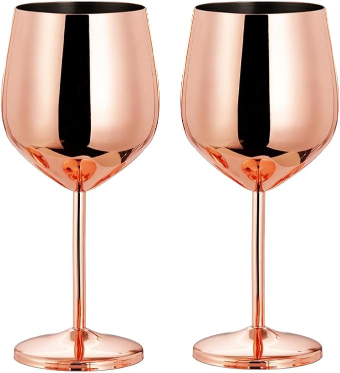 🍷 Juego de 2 Copas de Vino de Acero Inoxidable, 500ml (Oro Rosa) – Perfectas para Viajes, Camping, Actividades al Aire Libre y Picnics