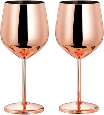 🍷 Juego de 2 Copas de Vino de Acero Inoxidable, 500ml (Oro Rosa) – Perfectas para Viajes, Camping, Actividades al Aire Libre y Picnics