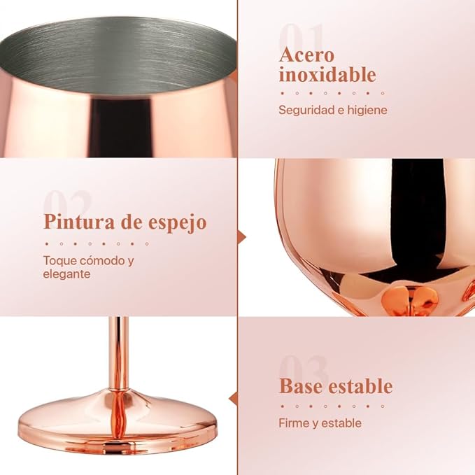 🍷 Juego de 2 Copas de Vino de Acero Inoxidable, 500ml (Oro Rosa) – Perfectas para Viajes, Camping, Actividades al Aire Libre y Picnics