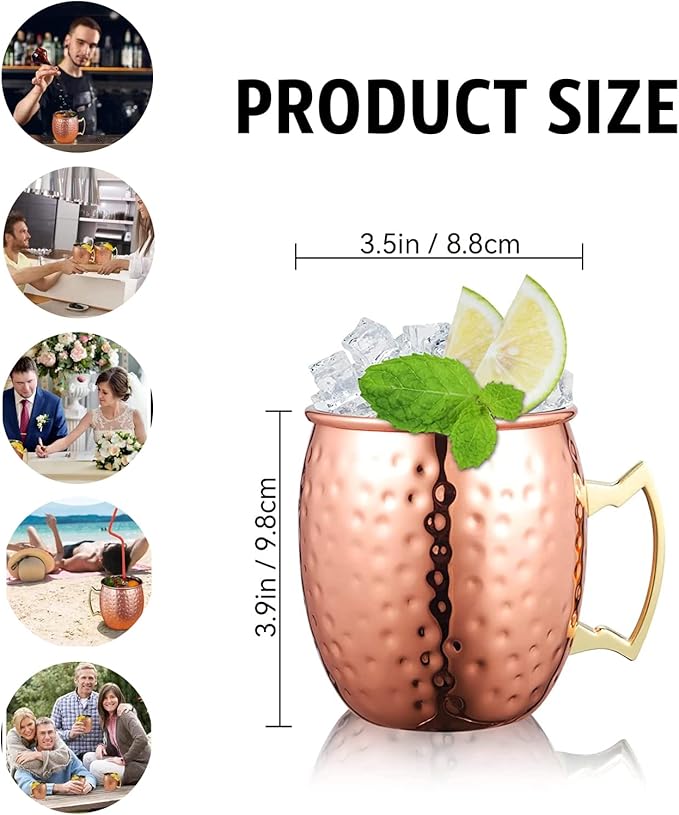 🍹 Taza Moscow Mule de Acero Inoxidable (530ml) – Hecha a Mano con Acabado Martillado para Bebidas Frías